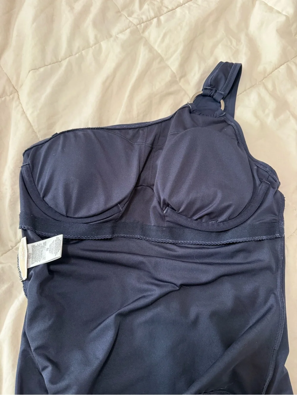 Michael Kors Navy One-Shoulder Woman’s Swimsuit with Ring Detail